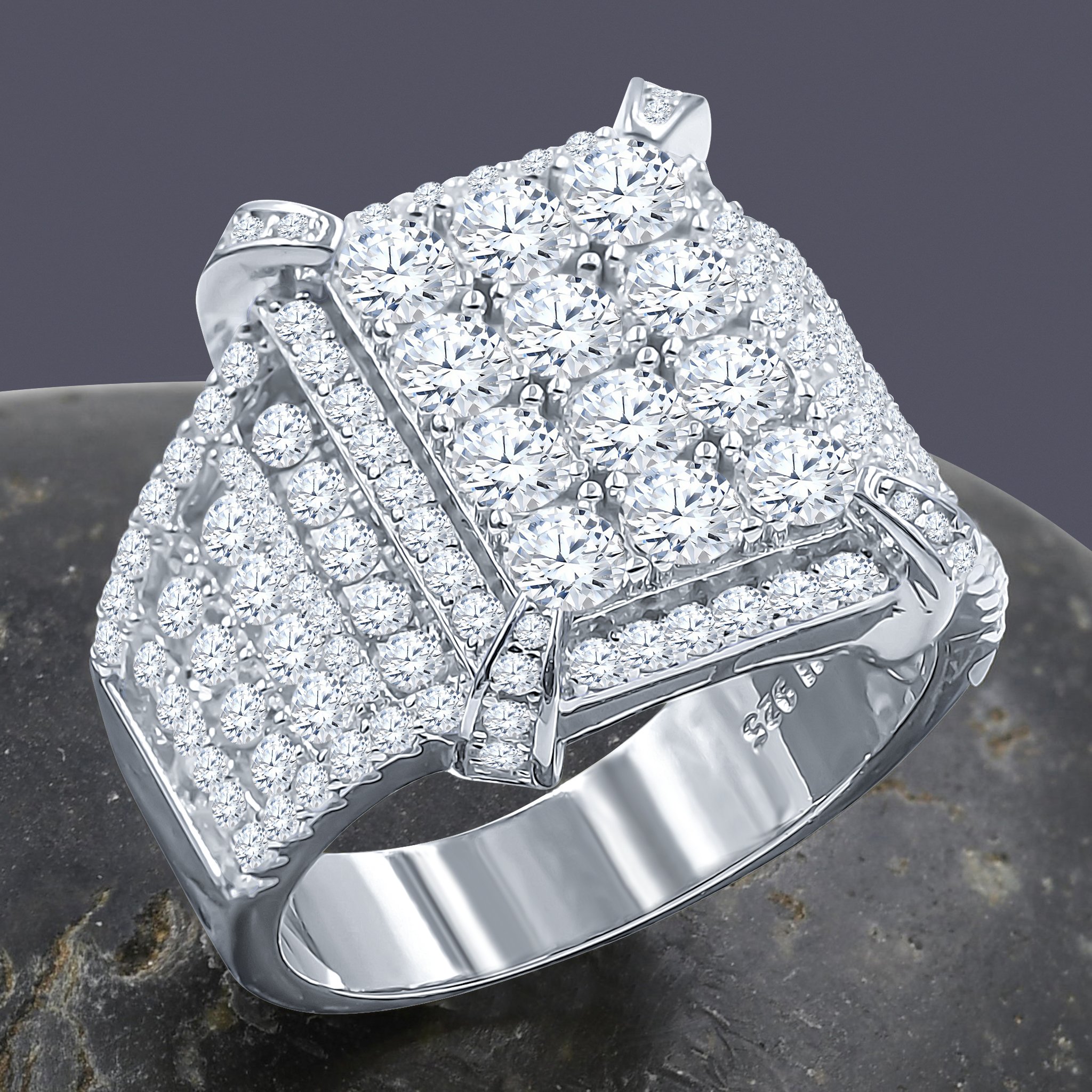 JAZZ Silver Ring featuring diamond-shaped cubic zircon accents set in 925 sterling silver, showcasing its elegant design and sparkle.