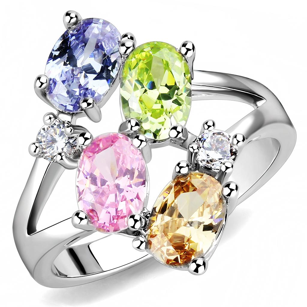 Jean Cocktail Ring featuring rhodium brass and multi-color AAA CZ stones, elegantly designed for stylish occasions.