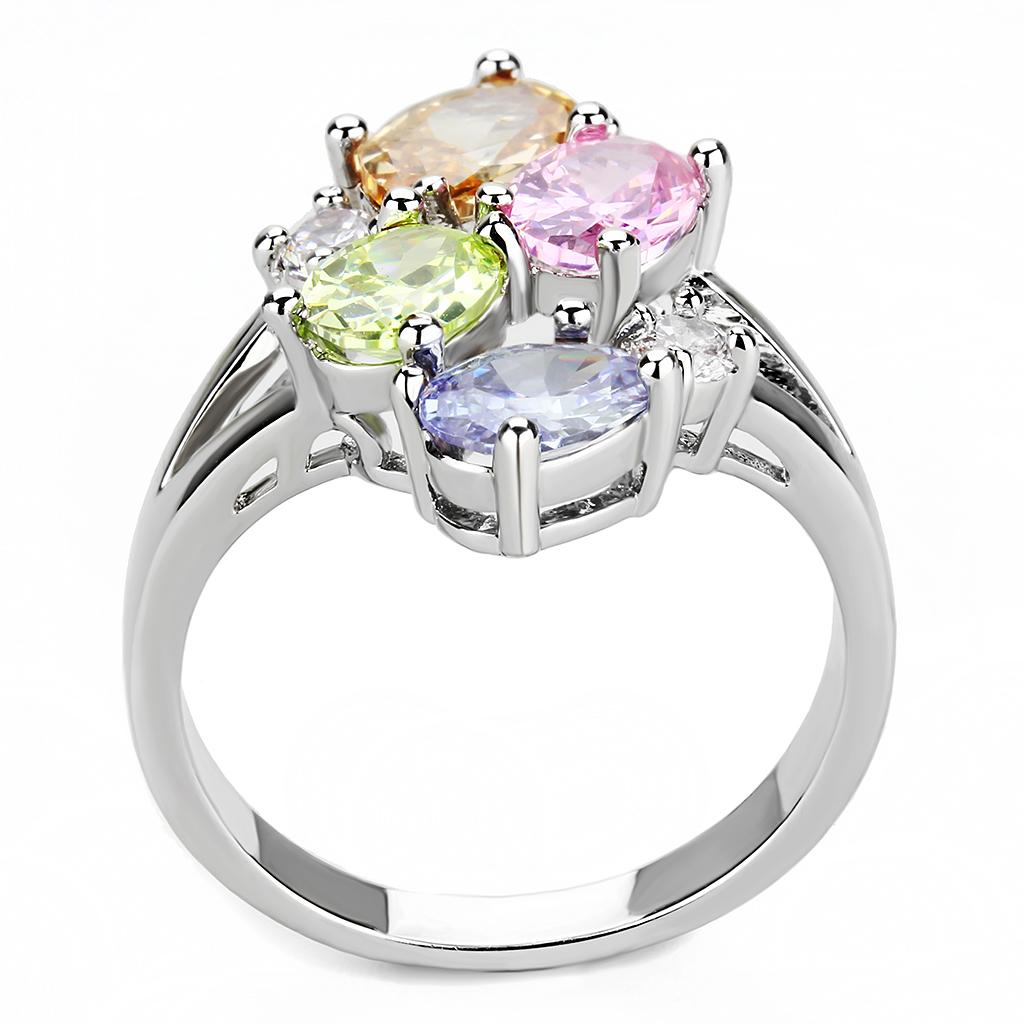 Jean Cocktail Ring featuring rhodium brass and multi-color AAA CZ stones, elegantly designed for stylish occasions.