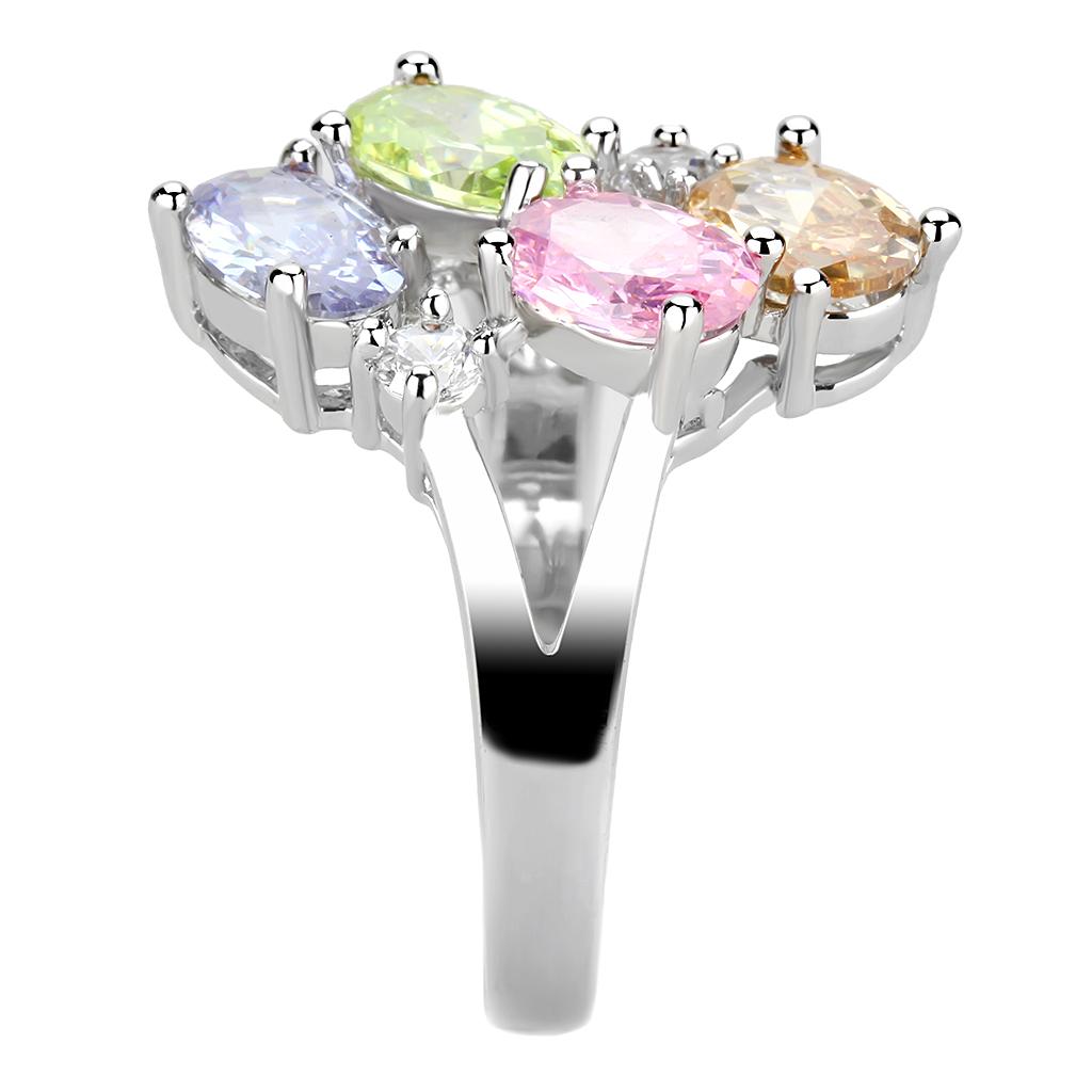 Jean Cocktail Ring featuring rhodium brass and multi-color AAA CZ stones, elegantly designed for stylish occasions.