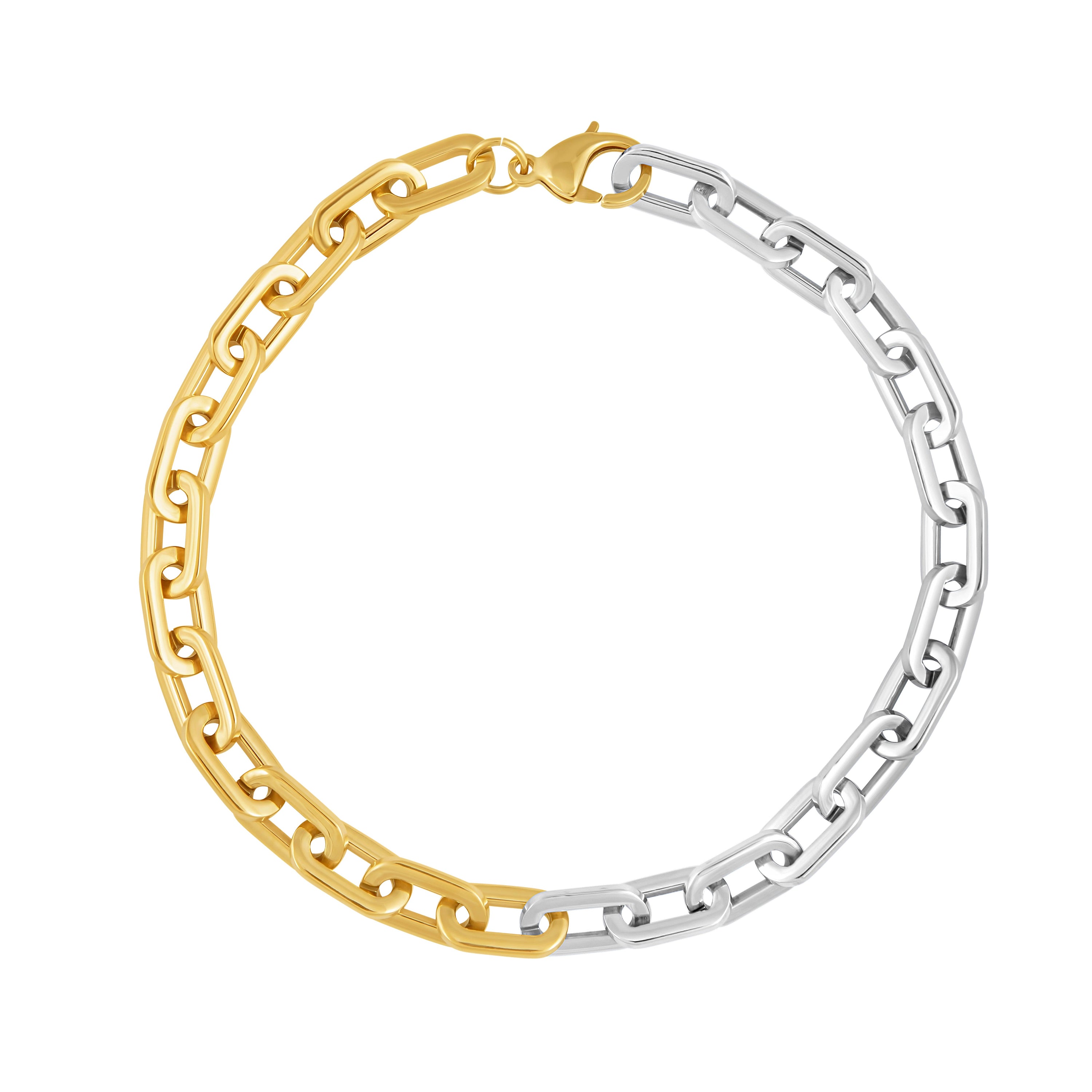 Jenna Link Chain Necklace featuring chunky two-tone links in 18k gold plated stainless steel, showcasing its elegant design.