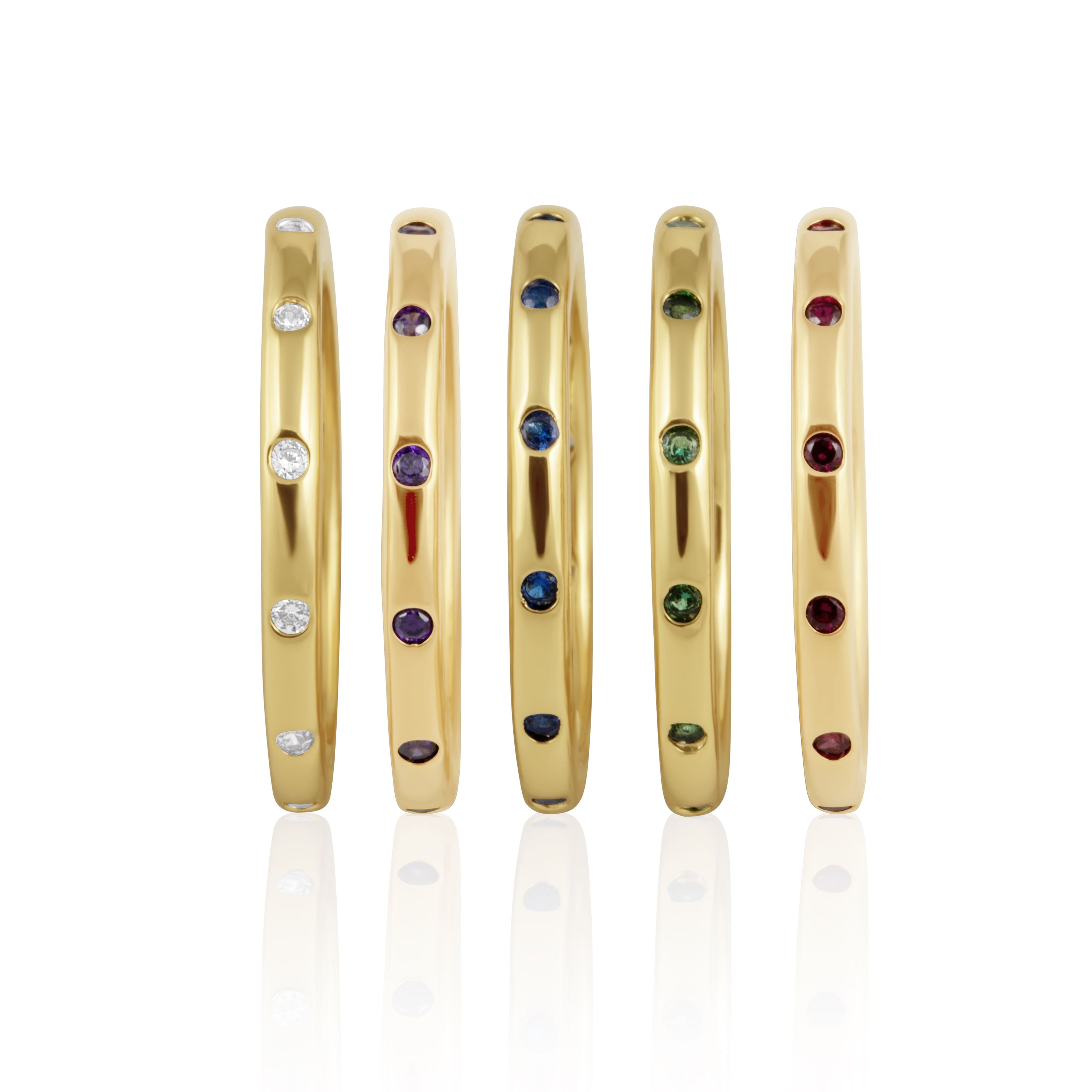 Jesse Eternity Band featuring 18k gold plated stainless steel with sparkling CZ stones, showcasing a delicate 2mm width.