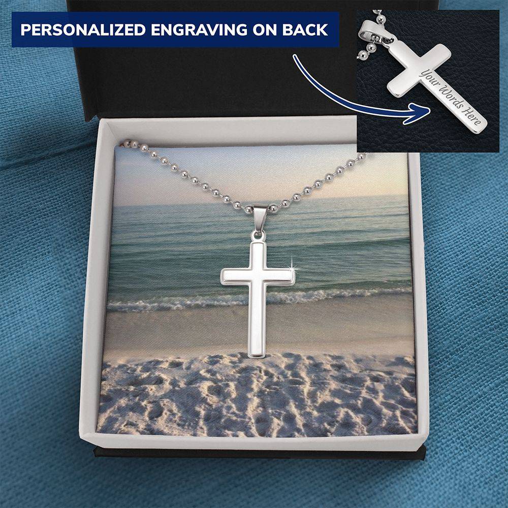 A polished stainless steel Jesus Christ Chain with a cross pendant, featuring a military-style ball chain and lobster clasp.