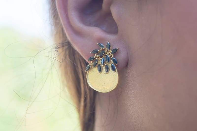 A pair of Jolly Pineapple Earrings featuring gold plating and sparkling encrusted crystals, designed for pierced ears.