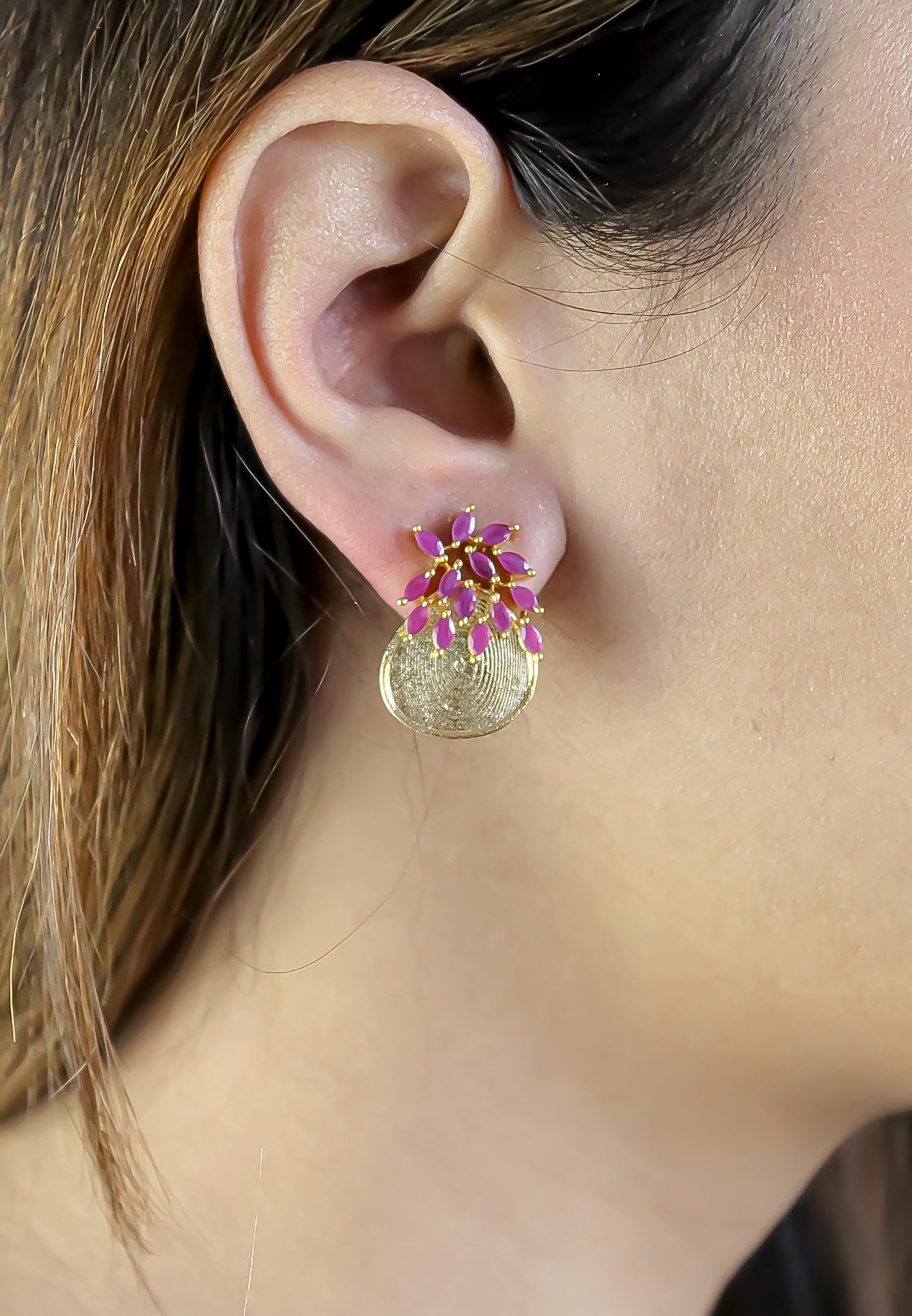 A pair of Jolly Pineapple Earrings featuring gold plating and sparkling encrusted crystals, designed for pierced ears.