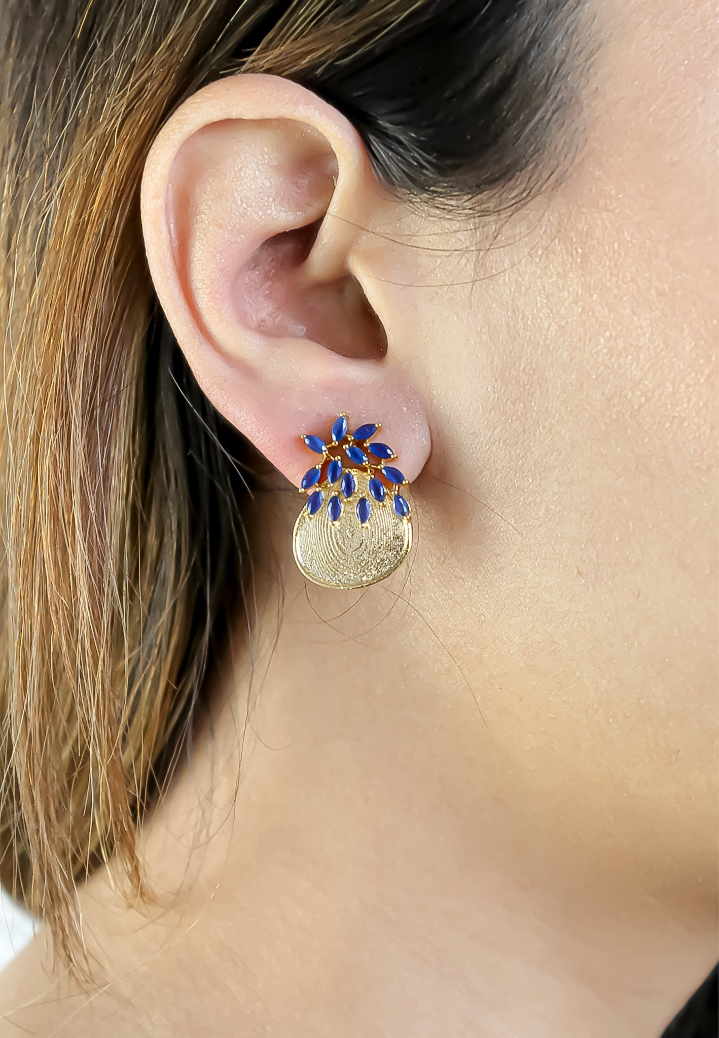 A pair of Jolly Pineapple Earrings featuring gold plating and sparkling encrusted crystals, designed for pierced ears.