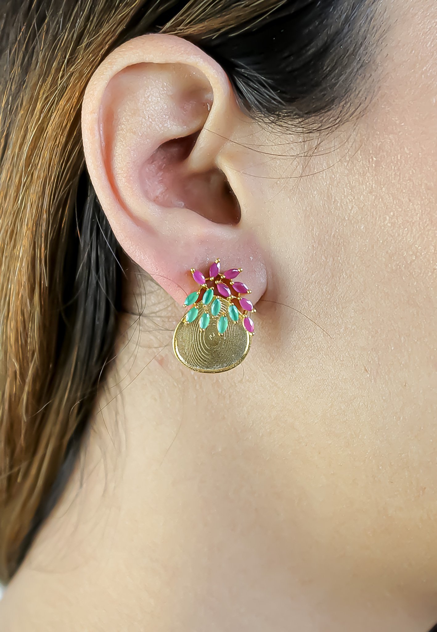 A pair of Jolly Pineapple Earrings featuring gold plating and sparkling encrusted crystals, designed for pierced ears.