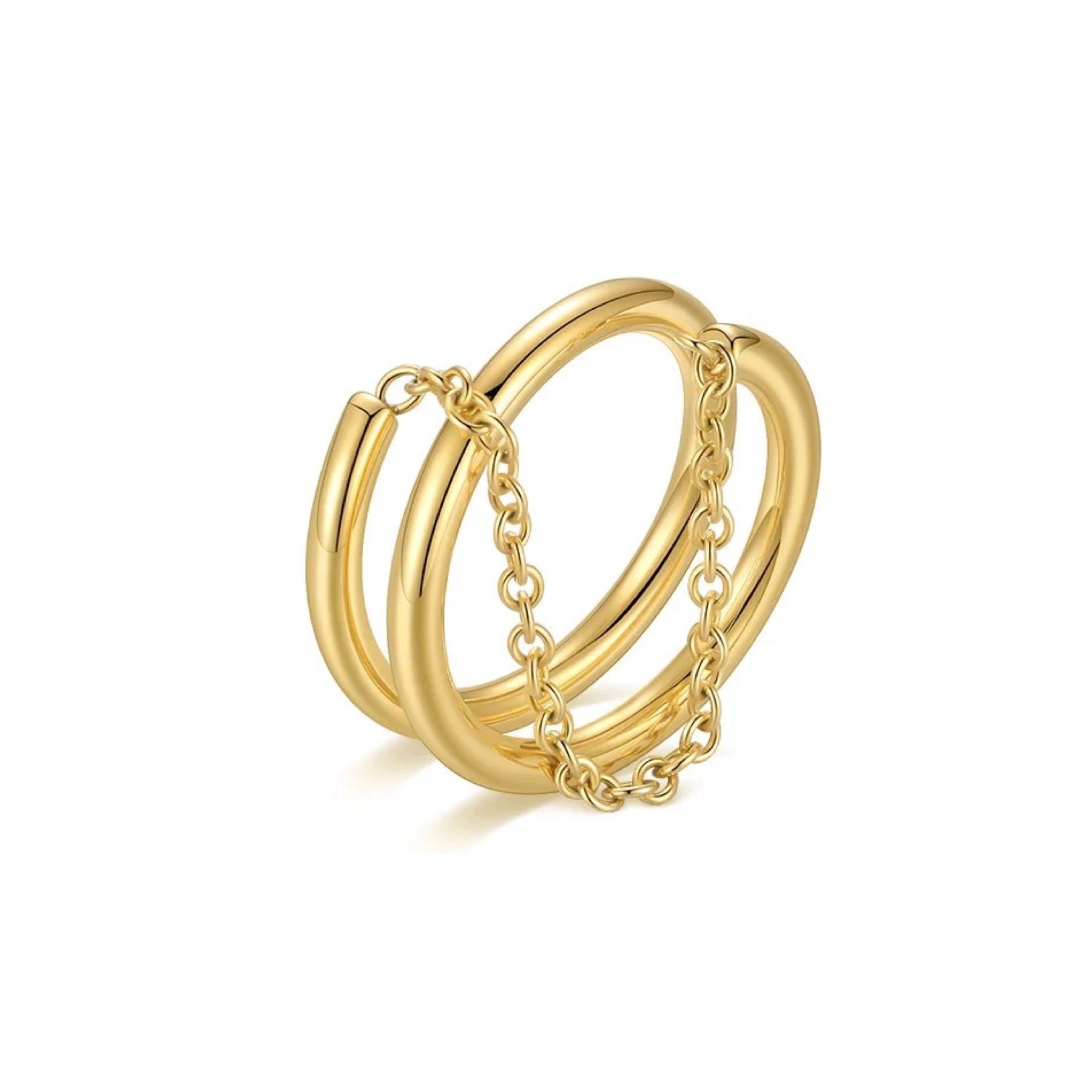 Stylish Jordan Ring made of 18k gold plated stainless steel, featuring a modern chain design.