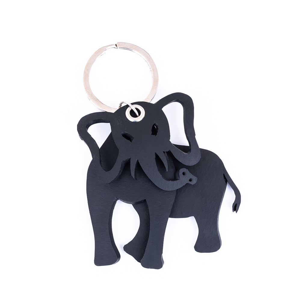 A colorful Jumbo 3D Recycled Rubber Elephant Vegan Keyring, handmade from recycled materials, showcasing a charming elephant design.