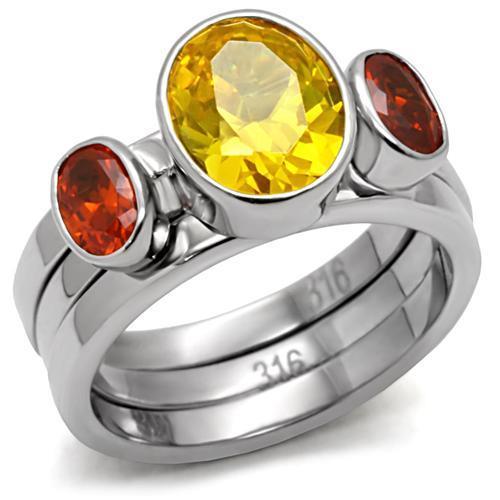 Kaela Cocktail Ring featuring multi-color AAA CZ stones set in high polished stainless steel, showcasing a vibrant and elegant design.