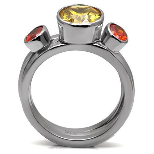 Kaela Cocktail Ring featuring multi-color AAA CZ stones set in high polished stainless steel, showcasing a vibrant and elegant design.