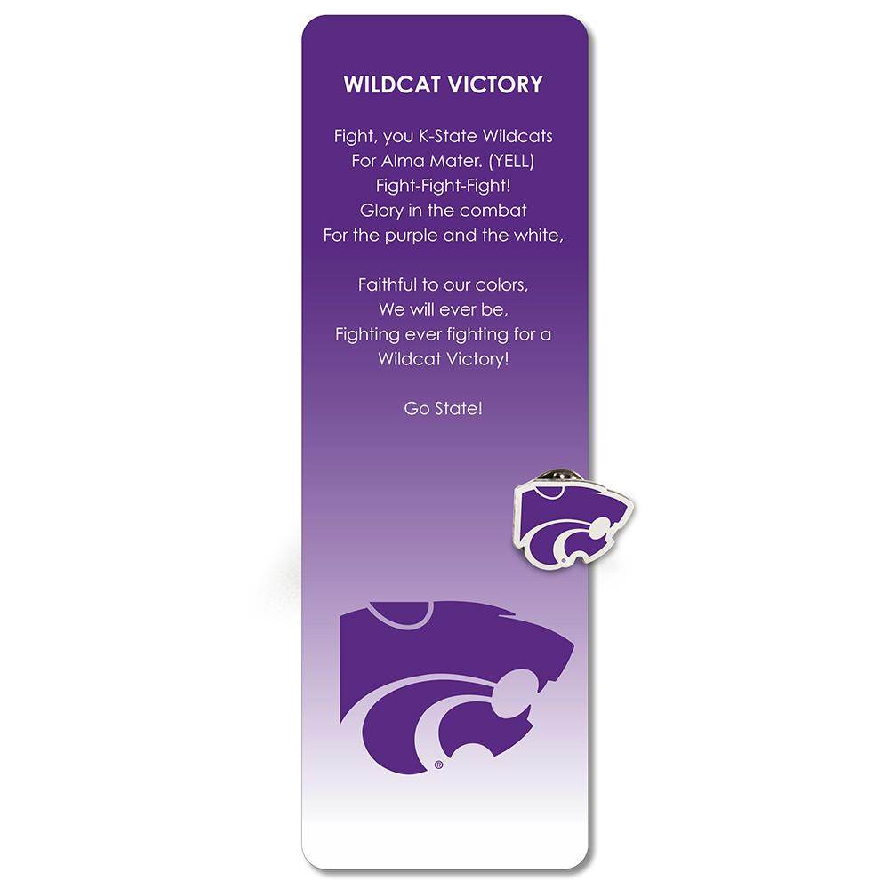 Kansas State University Bookmark and Pin featuring Wildcats logo and fight song, perfect for fans.