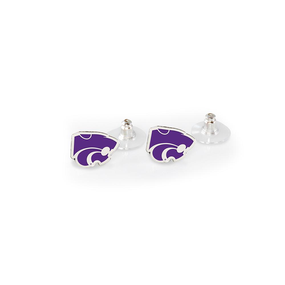 Kansas State University post earrings featuring surgical stainless steel posts, stylish design, and Wildcats logo.