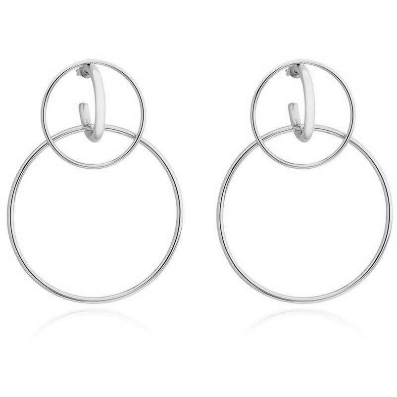 Kara Double Hoop earrings, 3 inches long, featuring a stylish double hoop design in a shiny finish.