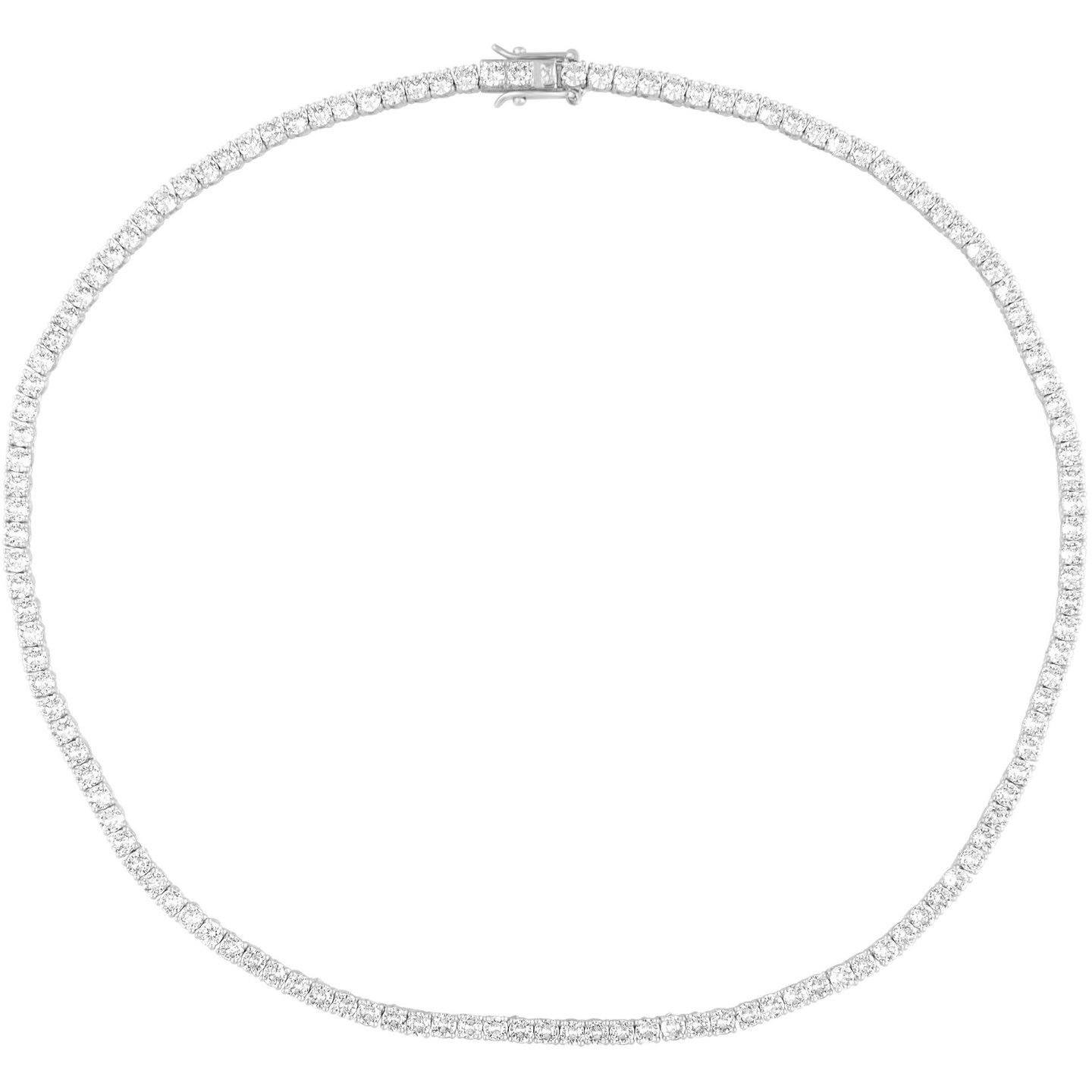 Karla Tennis Necklace featuring 3mm zirconia stones in yellow gold and rhodium plating, elegantly displayed.