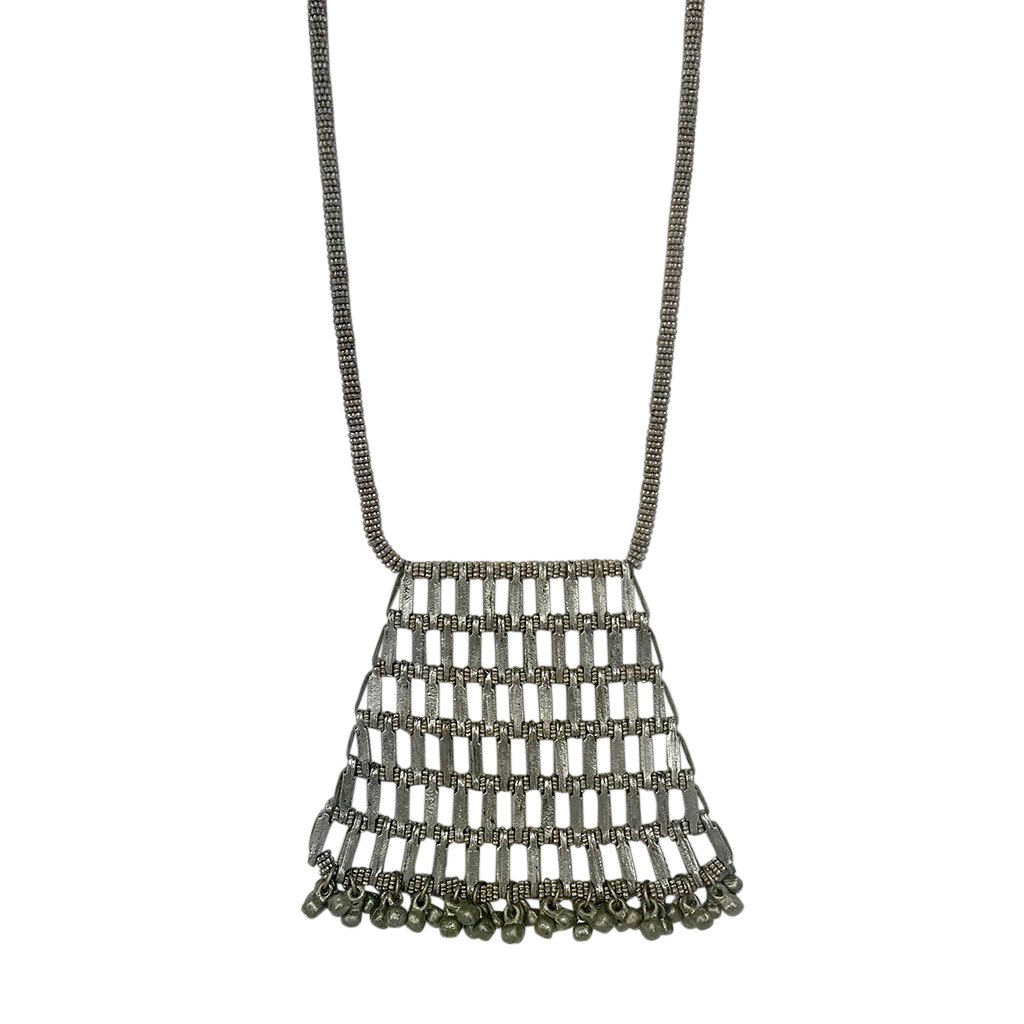 Katha Pyramid Necklace featuring a bold pyramid pendant on a stylish chain, handmade in India.