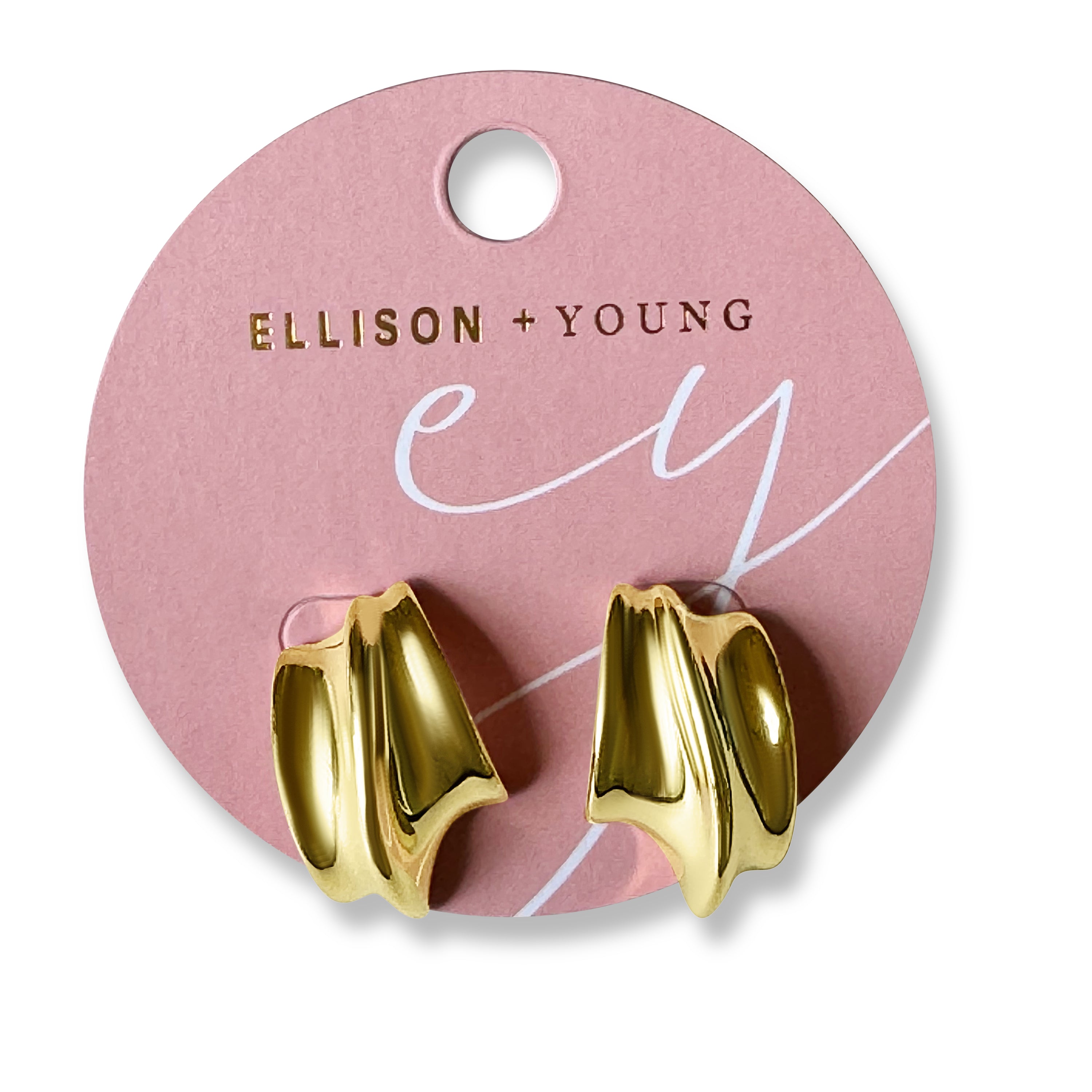 A pair of Kelly Golden Hoop Earrings made from 18k gold plated stainless steel, showcasing a modern and chic design.