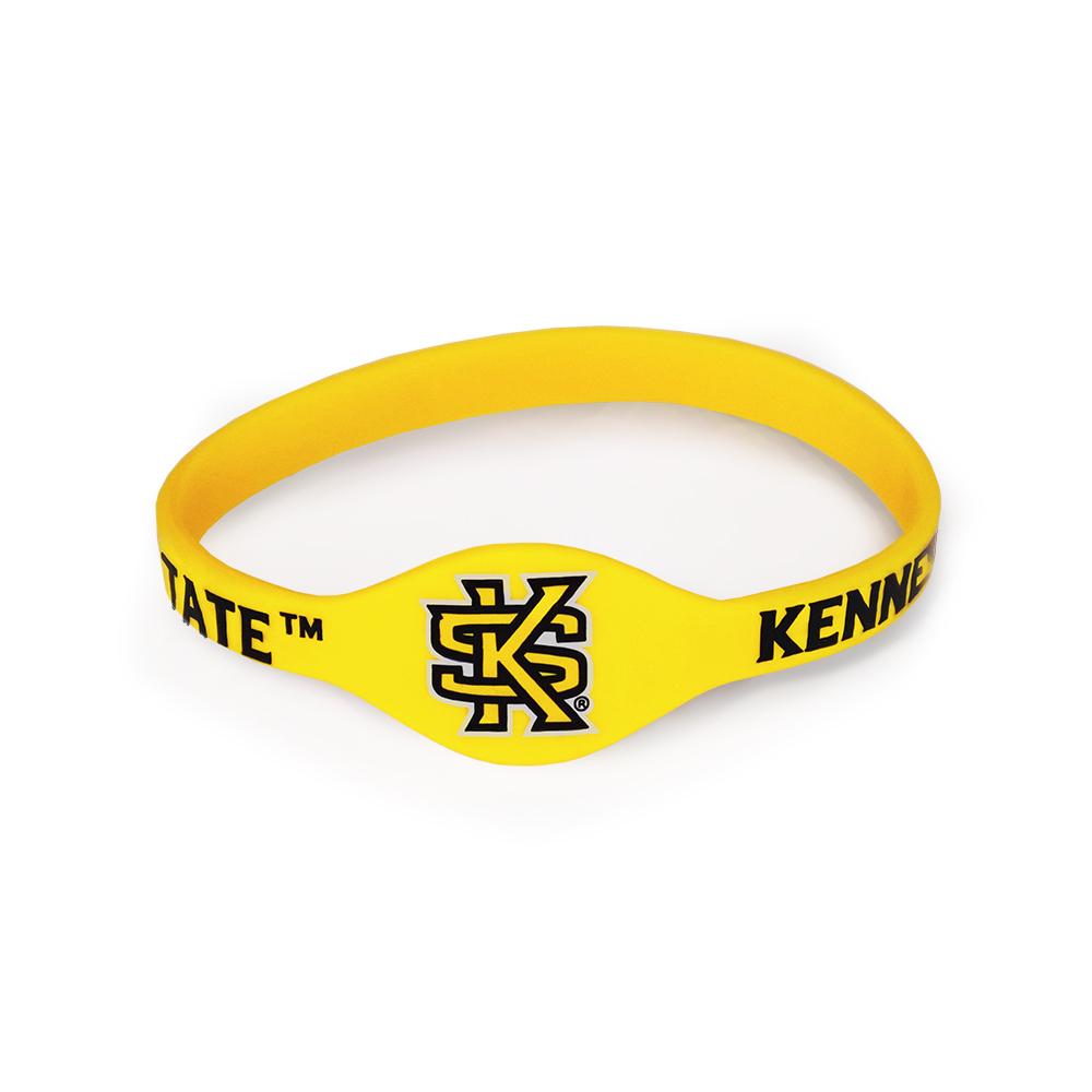 Kennesaw State Silicone Bracelet in green and gold, showcasing the university logo.