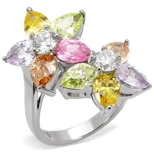 Kered Cocktail Ring featuring multi-color AAA CZ stones set in high polished stainless steel.