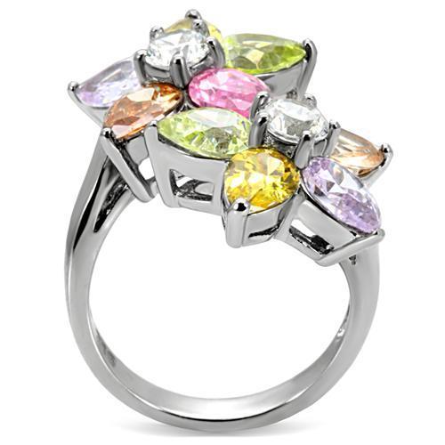 Kered Cocktail Ring featuring multi-color AAA CZ stones set in high polished stainless steel.