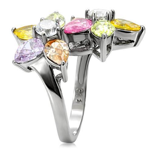 Kered Cocktail Ring featuring multi-color AAA CZ stones set in high polished stainless steel.