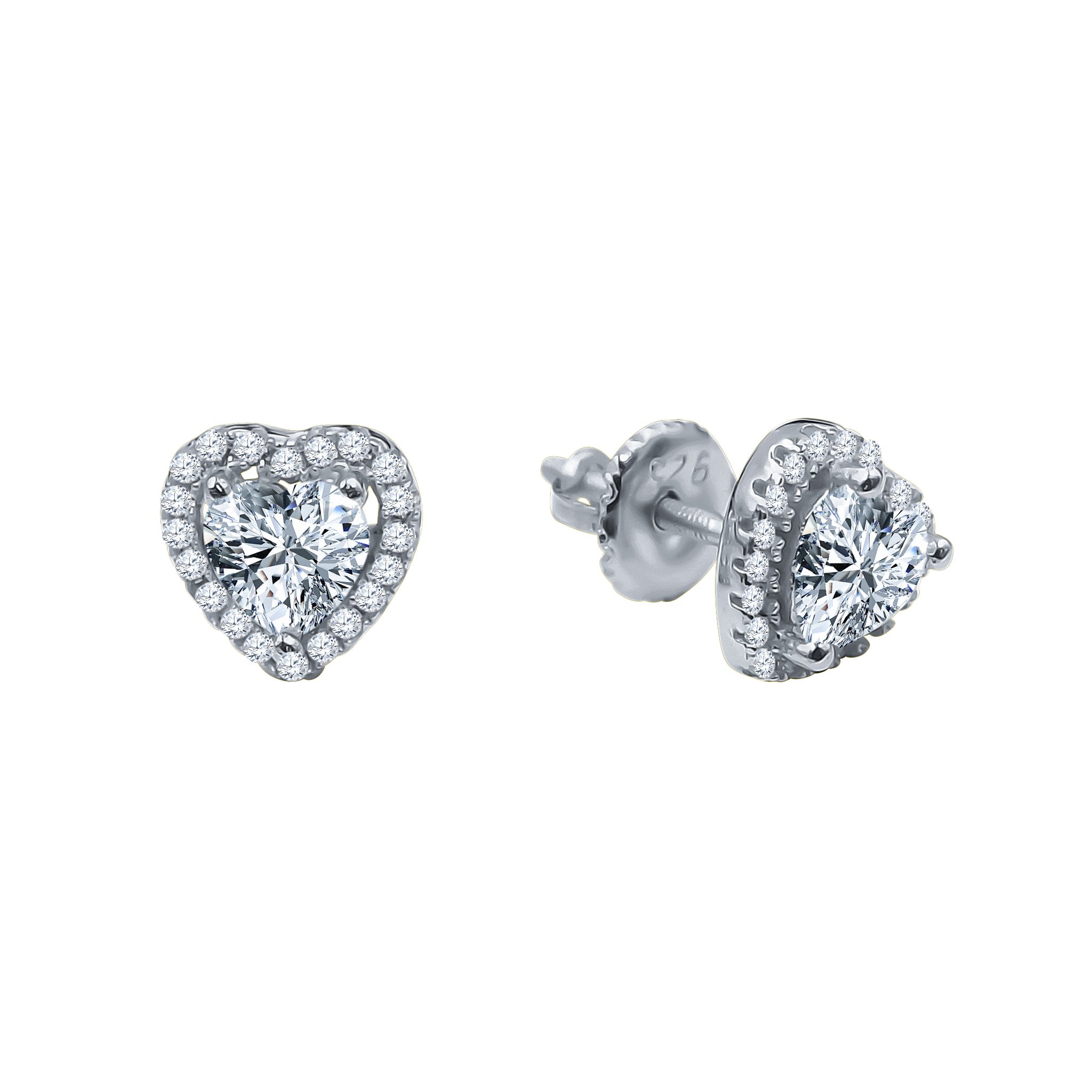 KERNAL Screw Back Earrings featuring heart-shaped cubic zircon stones set in brass copper metal, elegantly designed for a radiant look.