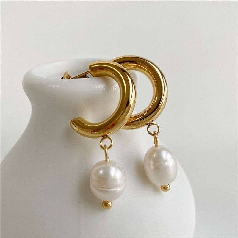 Kievan Pearl Earrings Vintage featuring irregular pearls and 18K gold paved chunky hoop, elegantly designed for versatile wear.