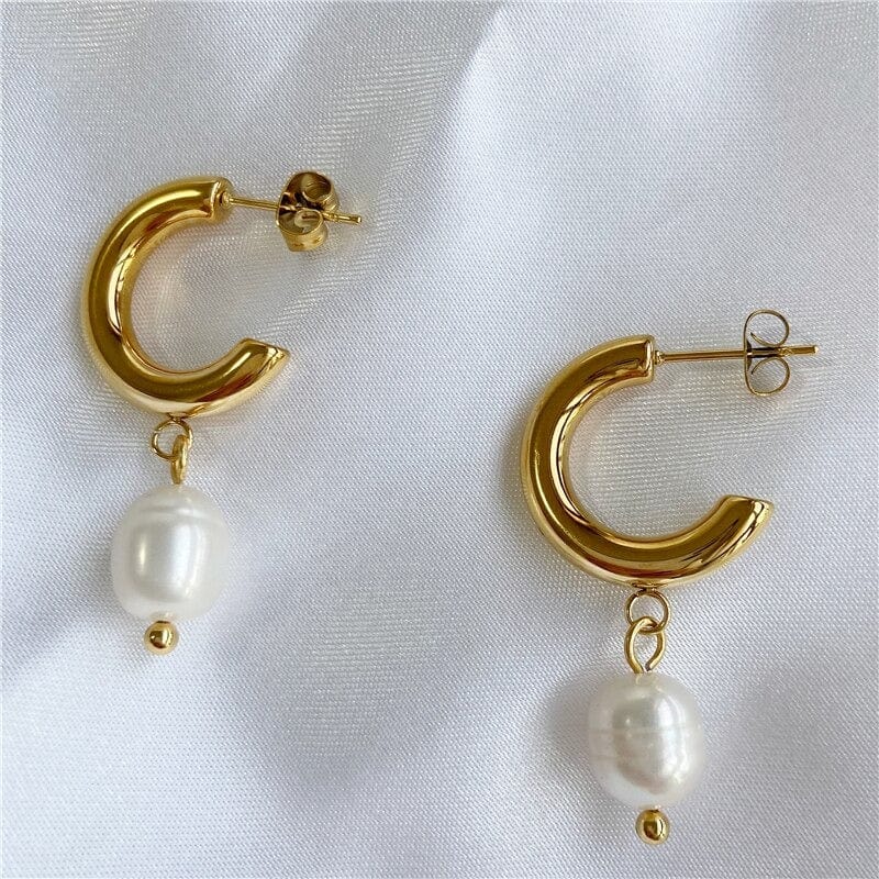 Kievan Pearl Earrings Vintage featuring irregular pearls and 18K gold paved chunky hoop, elegantly designed for versatile wear.