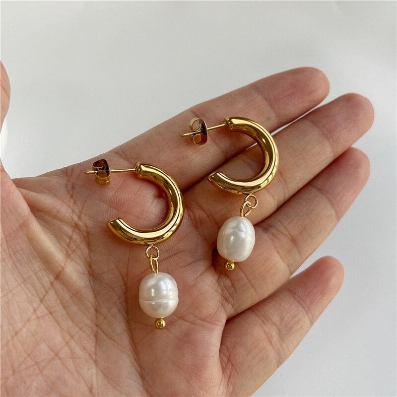 Kievan Pearl Earrings Vintage featuring irregular pearls and 18K gold paved chunky hoop, elegantly designed for versatile wear.