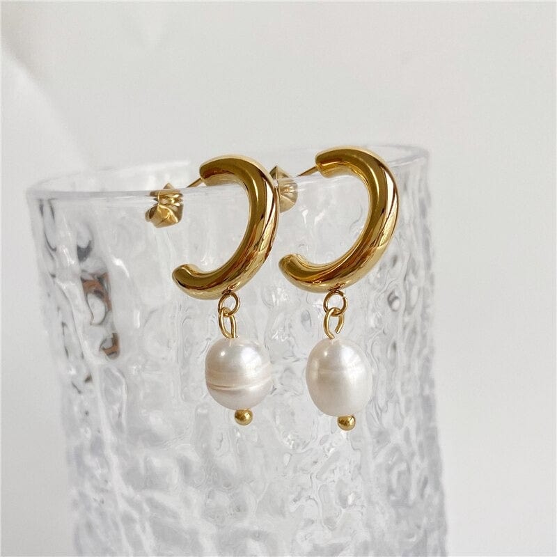 Kievan Pearl Earrings Vintage featuring irregular pearls and 18K gold paved chunky hoop, elegantly designed for versatile wear.