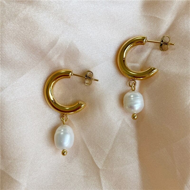 Kievan Pearl Earrings Vintage featuring irregular pearls and 18K gold paved chunky hoop, elegantly designed for versatile wear.