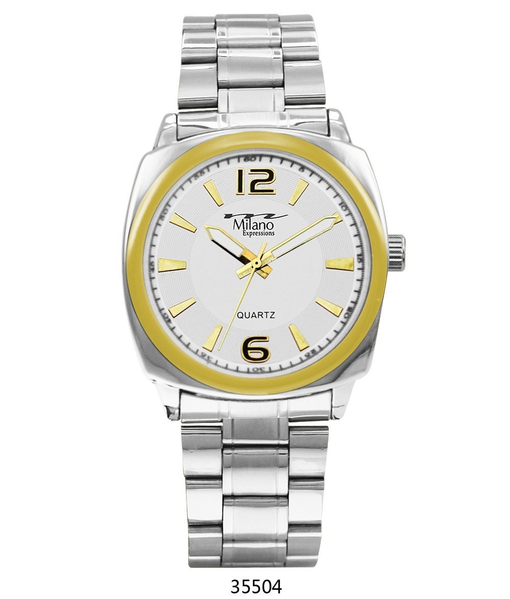 Kulpmont M Milano Expressions Silver Metal Band Watch featuring a gold case and silver dial.