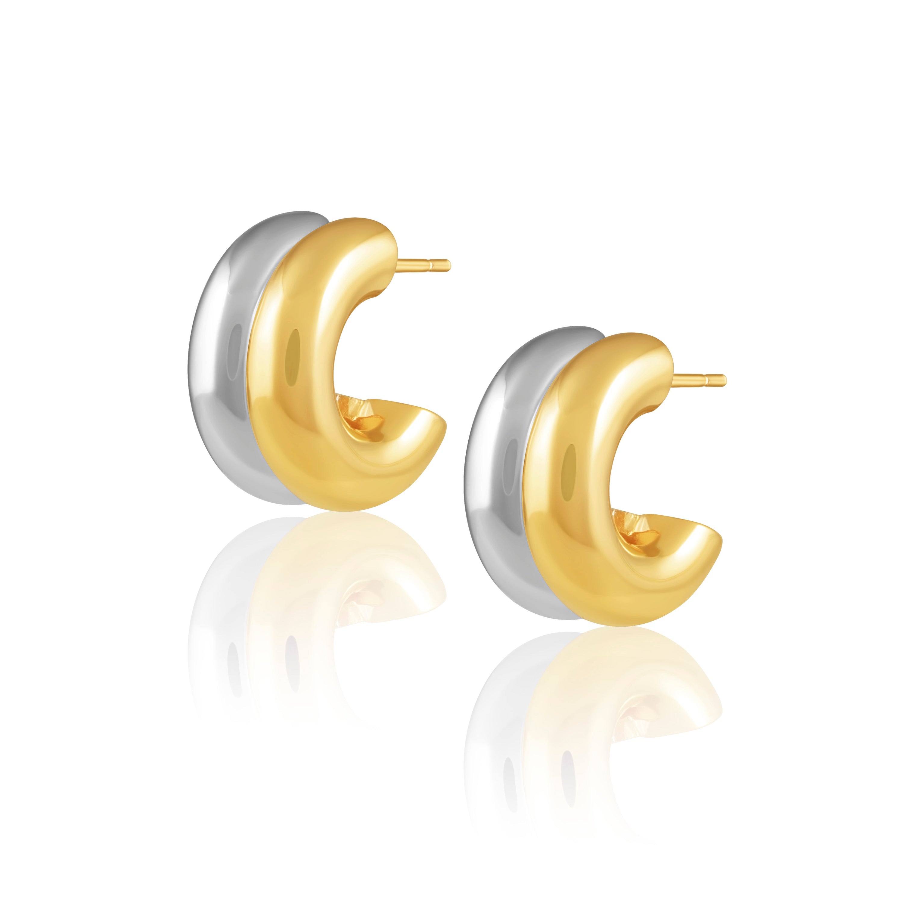 Kylie Two Tone Hoops featuring a double hoop design in 18k gold and rhodium plating, perfect for stylish and sensitive ears.