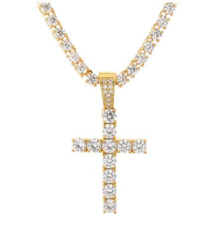 KYRIOS Solitaire Tennis Cross featuring rhinestone embellishments on a solid alloy base, elegantly designed for versatile fashion.