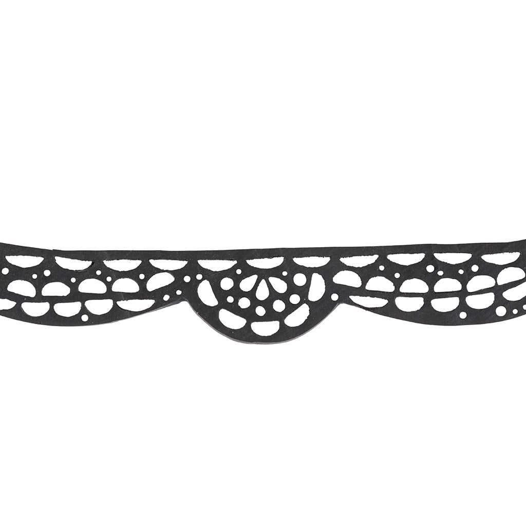 Lace Vegan Inner Tube Choker made from recycled rubber, featuring intricate lace-like patterns and adjustable button clasps.