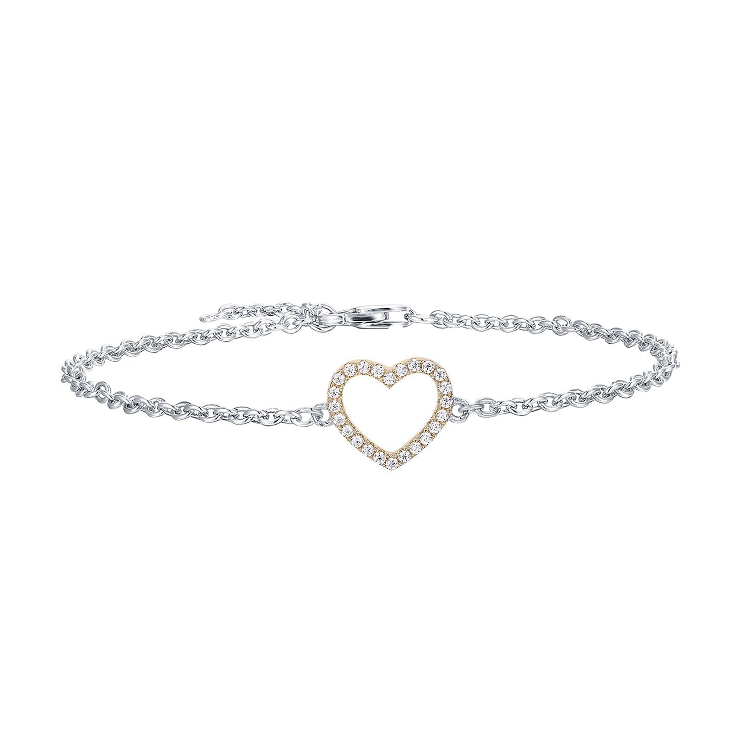 Lachouette heart bracelet made of 925 sterling silver with white gold finish and white sapphire, showcasing its elegant design.