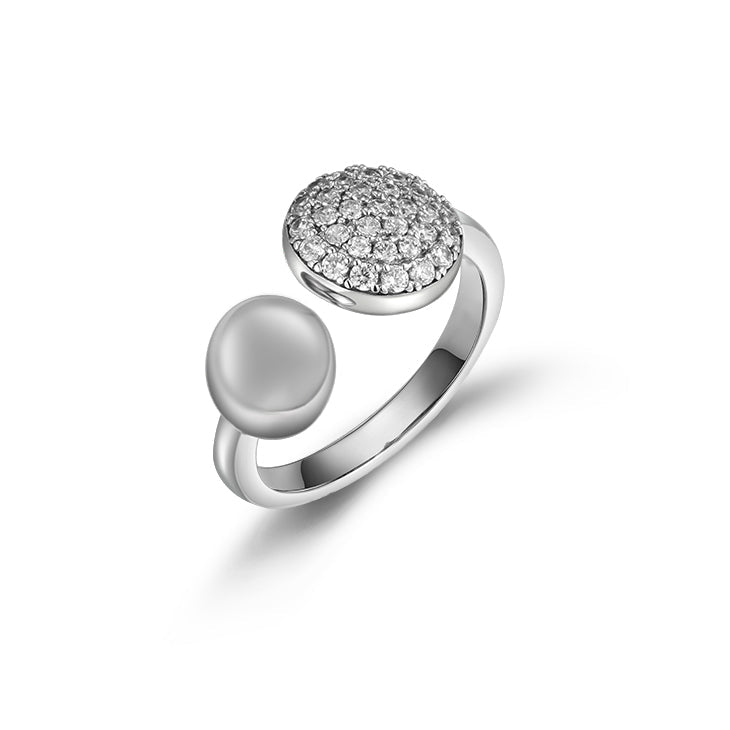 Lachouette open adjustable ring made of 925 sterling silver filled with white gold, featuring a white sapphire stone.