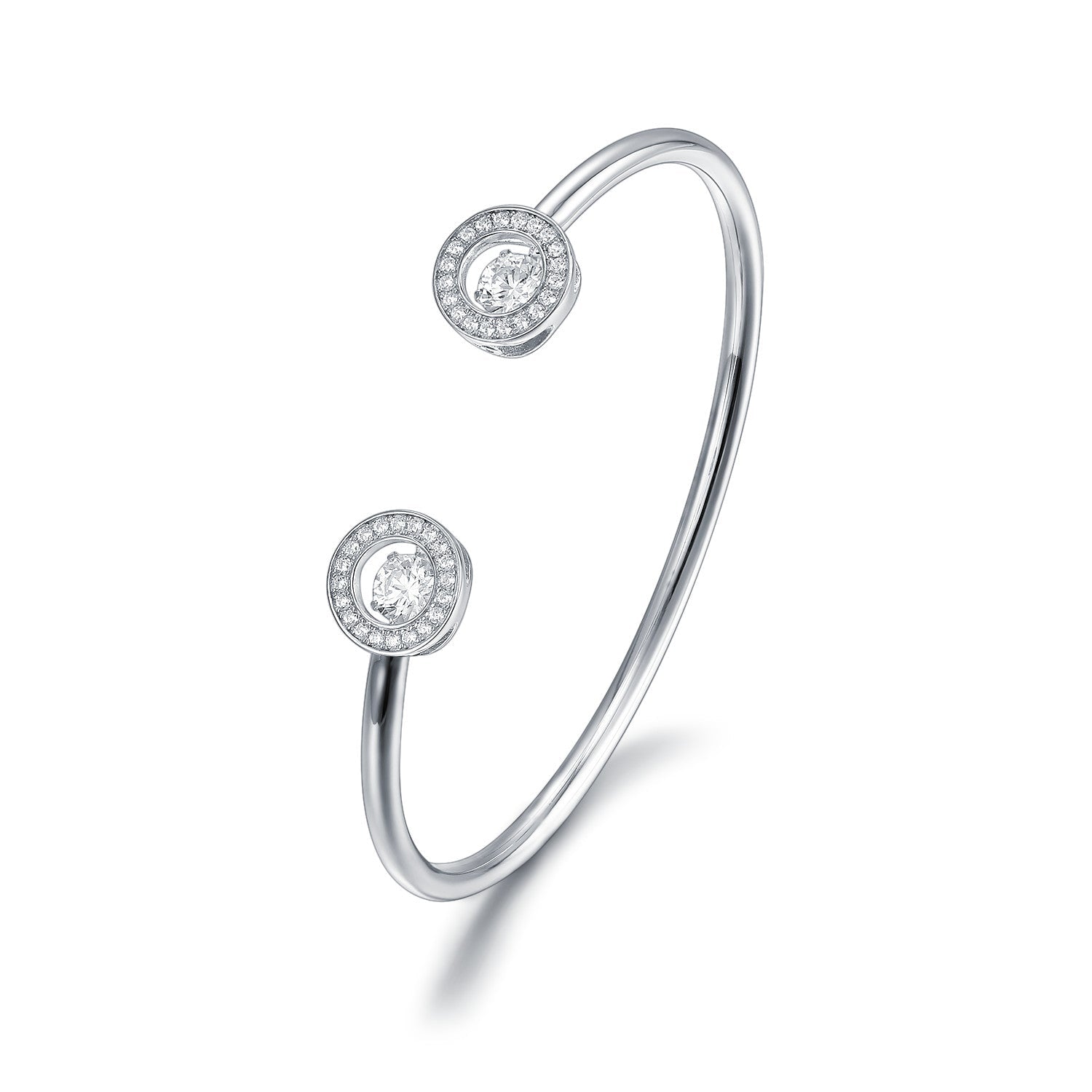 Lachouette open bangles made of 925 sterling silver with white gold finish and white sapphire stones, elegantly designed for stylish wear.