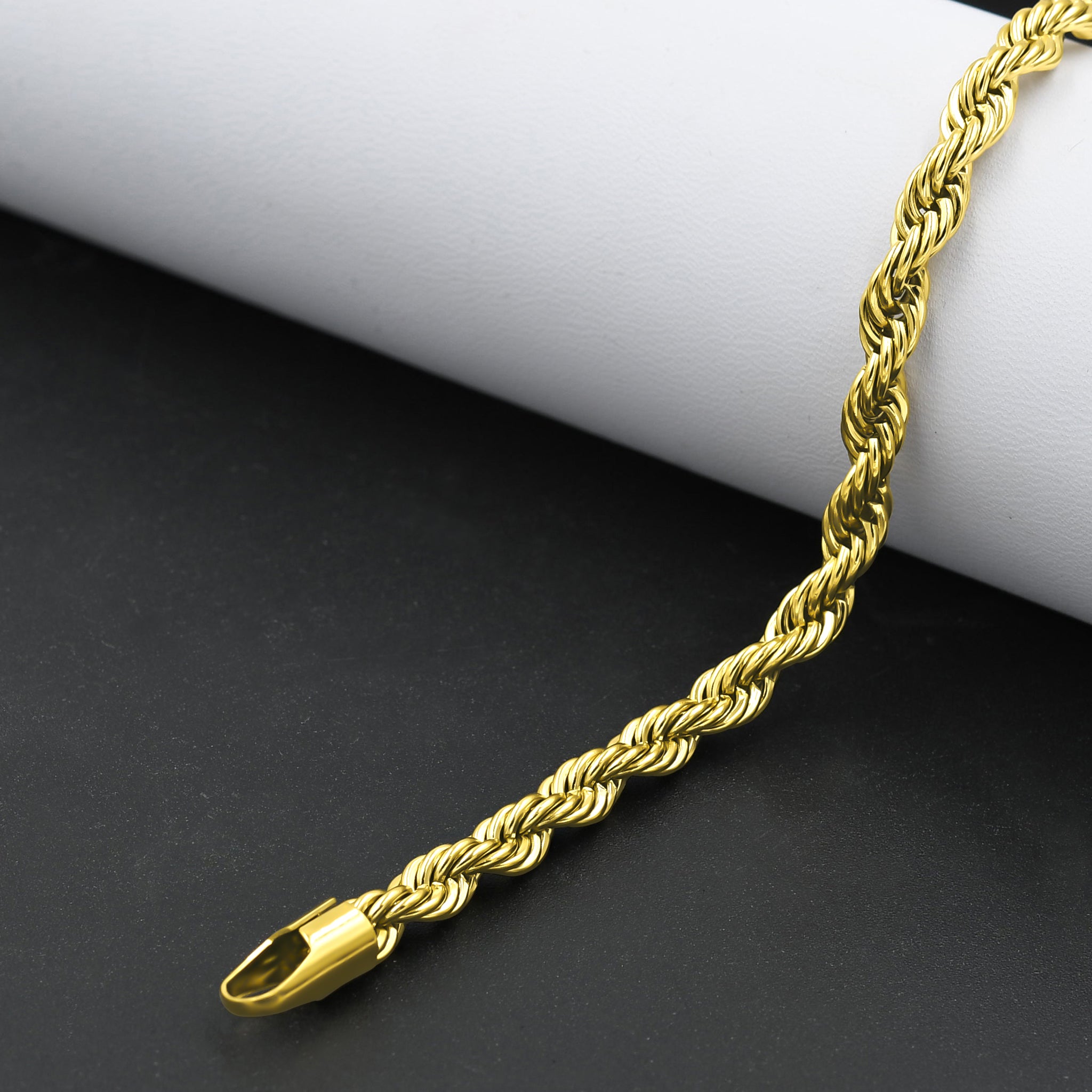 LANYARD 5MM 8" ROPE BRACELET featuring a vintage design with gold plating and rope style.