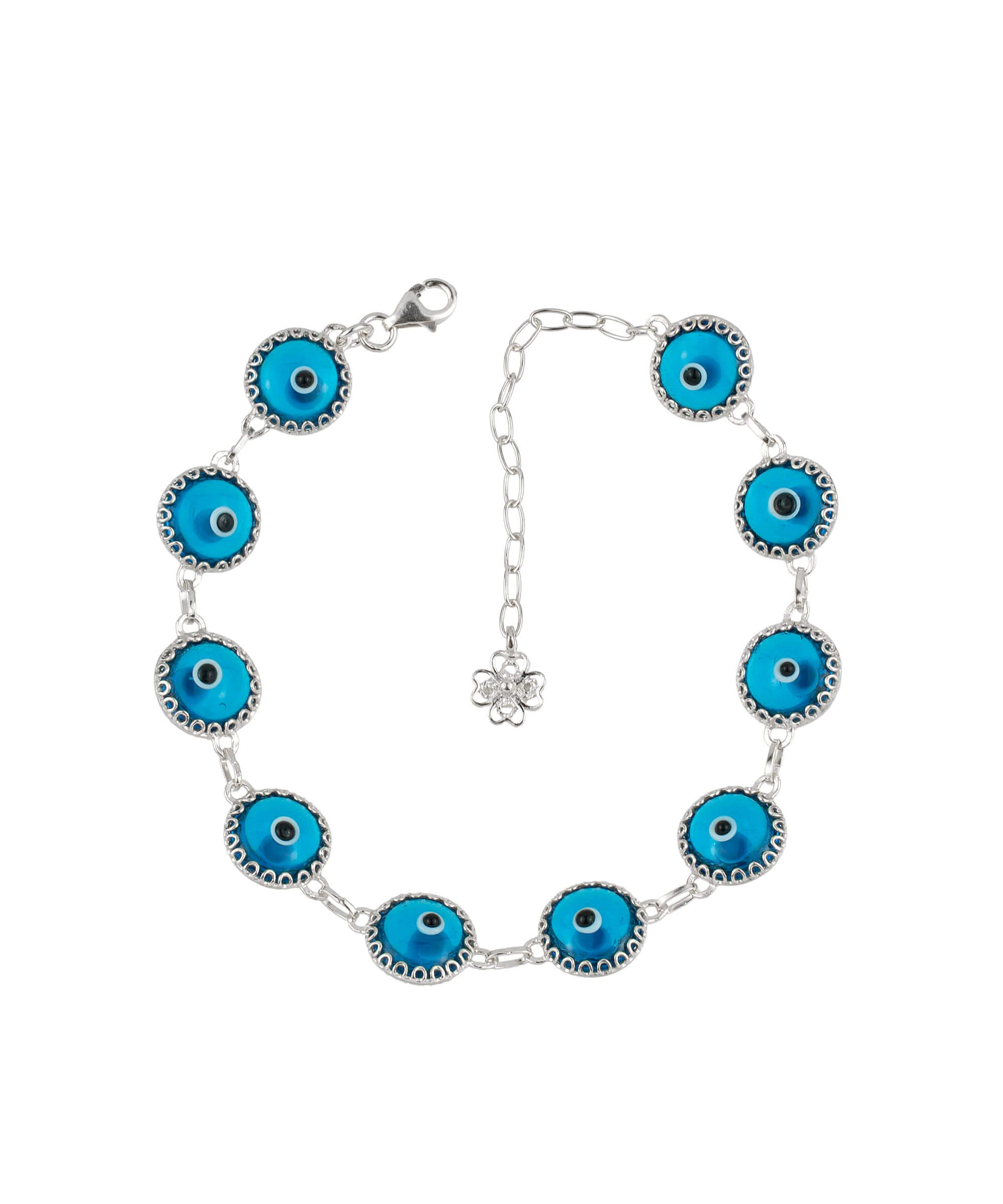 Lapis Blue Evil Eye Sterling Silver Adjustable Link Bracelet featuring a strong rolo chain and protective evil eye design.