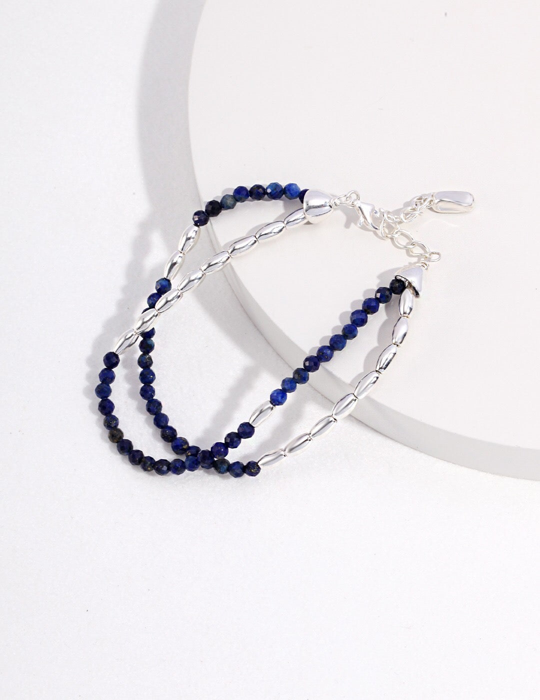 Handmade Lapis Lazuli Beaded Bracelet with gold vermeil accents, showcasing deep blue beads and elegant design.