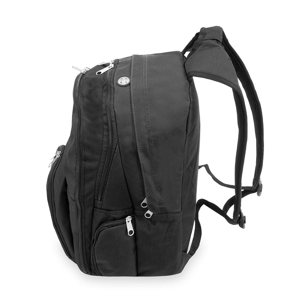 Stylish Laptop Computer Backpack with color blocking design, featuring side mesh pockets and a roomy main compartment.