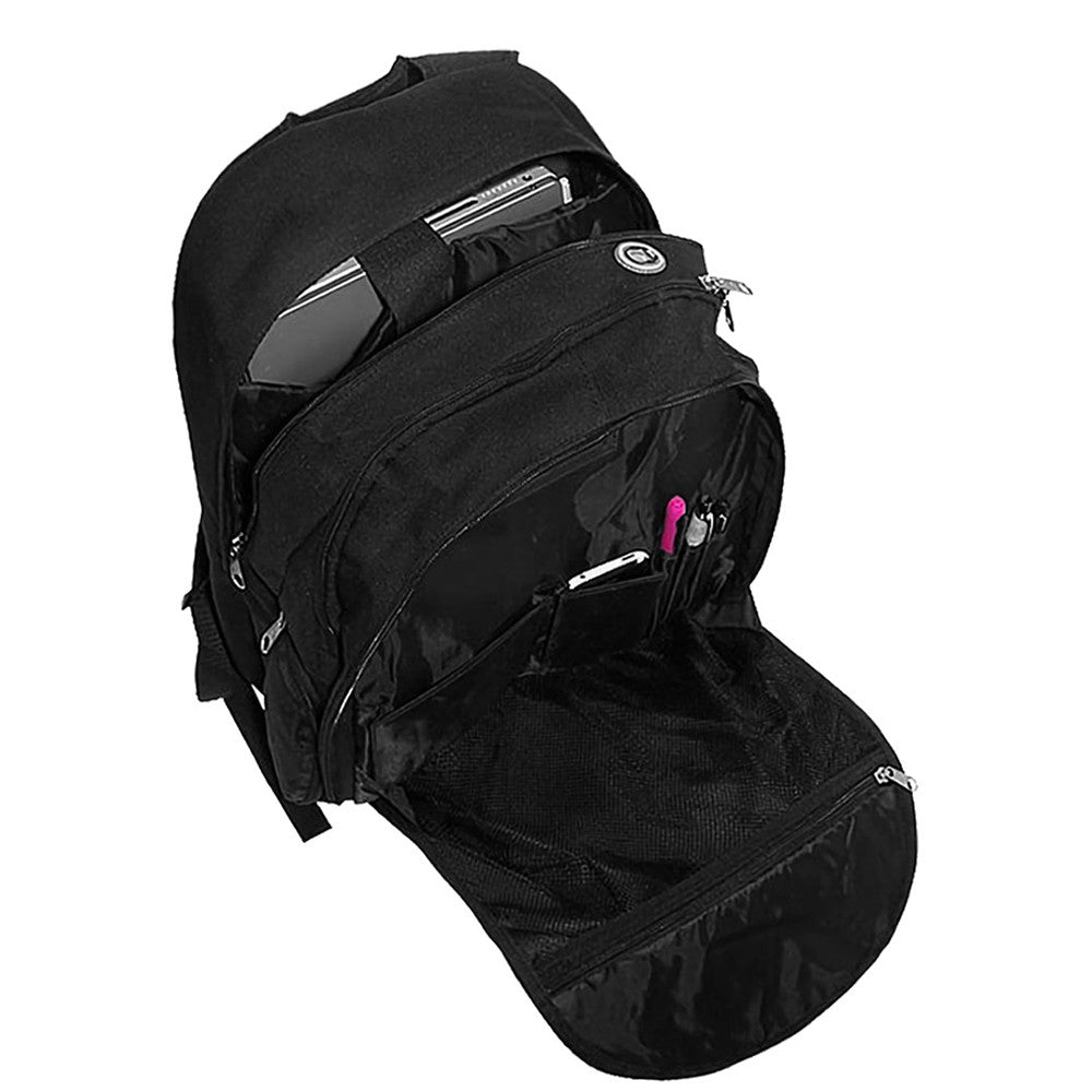 Stylish Laptop Computer Backpack with color blocking design, featuring side mesh pockets and a roomy main compartment.