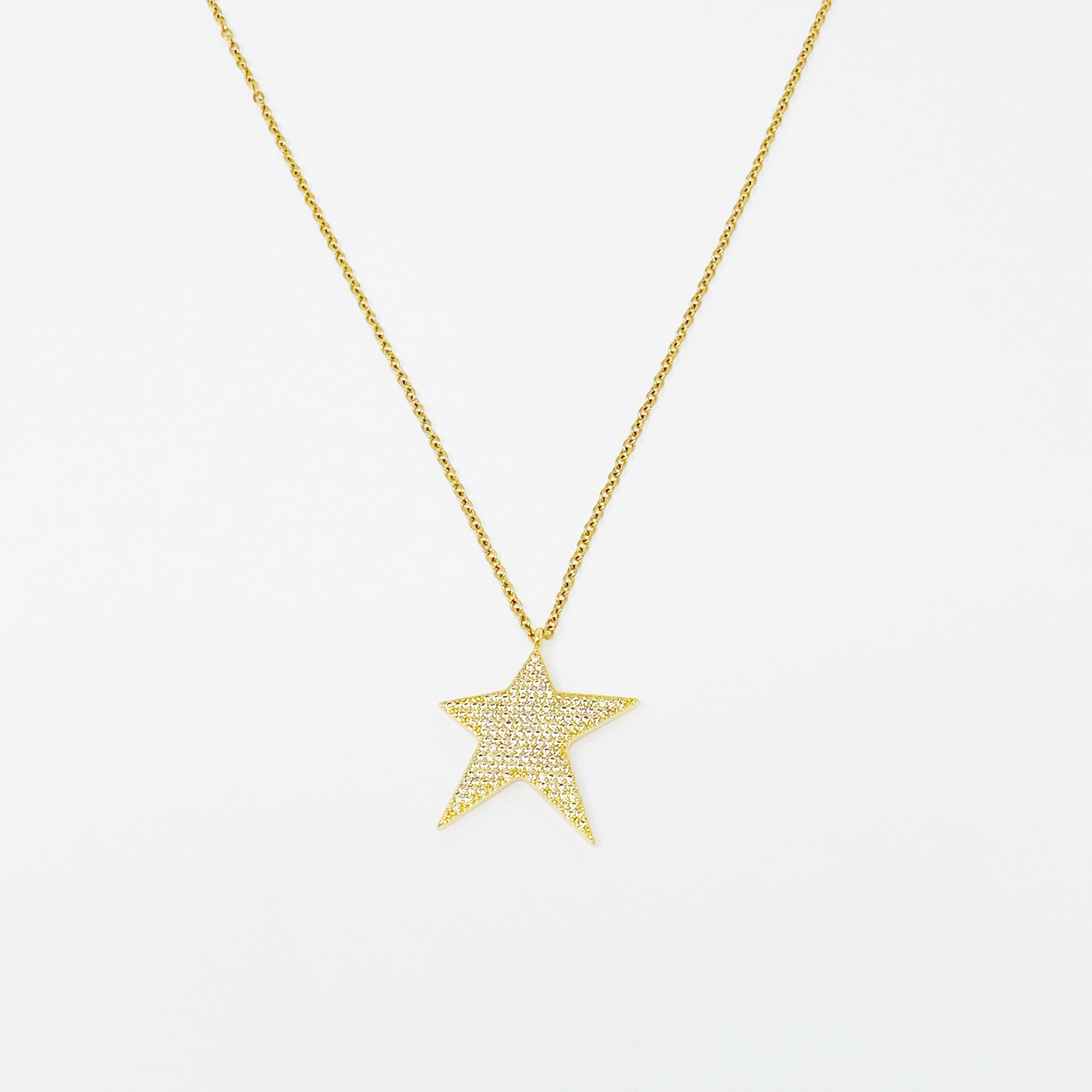 Lara Land Shiny Star Necklace featuring a star-shaped pendant adorned with cubic zirconia on a stainless steel chain.