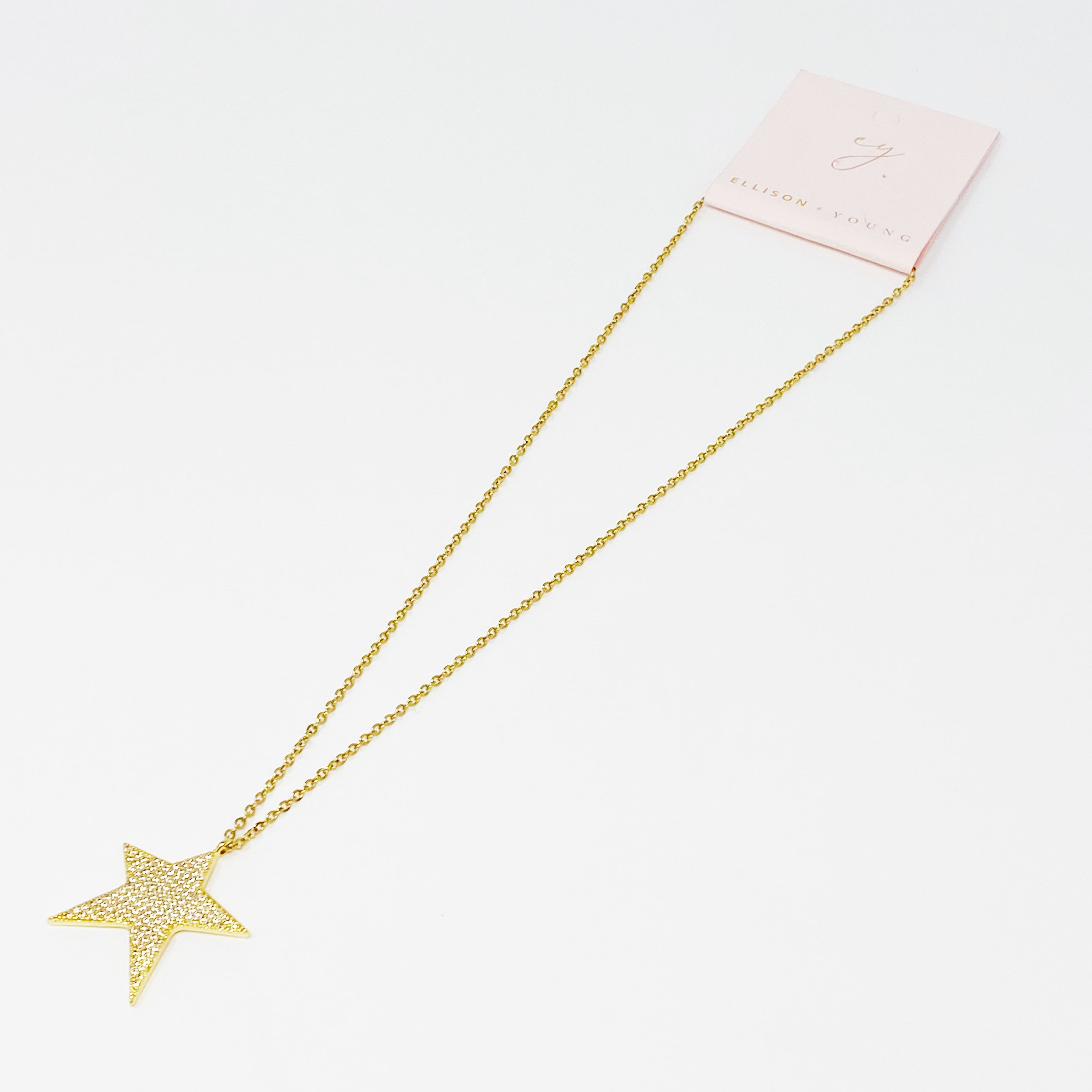 Lara Land Shiny Star Necklace featuring a star-shaped pendant adorned with cubic zirconia on a stainless steel chain.