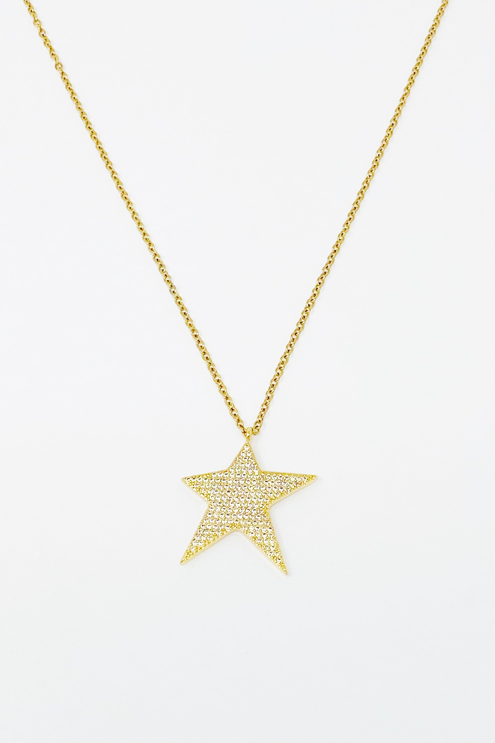 Lara Land Shiny Star Necklace featuring a star-shaped pendant adorned with cubic zirconia on a stainless steel chain.