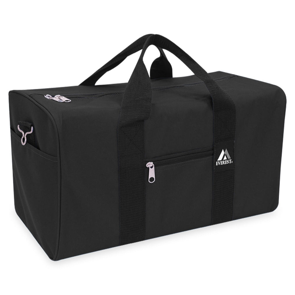 Large Gear Duffel Bag in black with multiple pockets and padded shoulder straps, ideal for travel and outdoor activities.