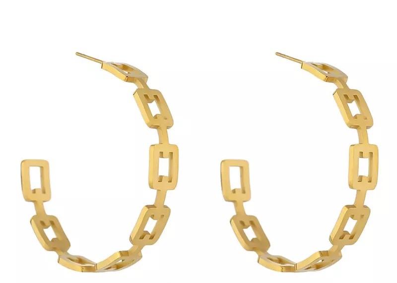 Large gold hoop earrings plated in 18k gold, showcasing a classic design with a shiny finish.