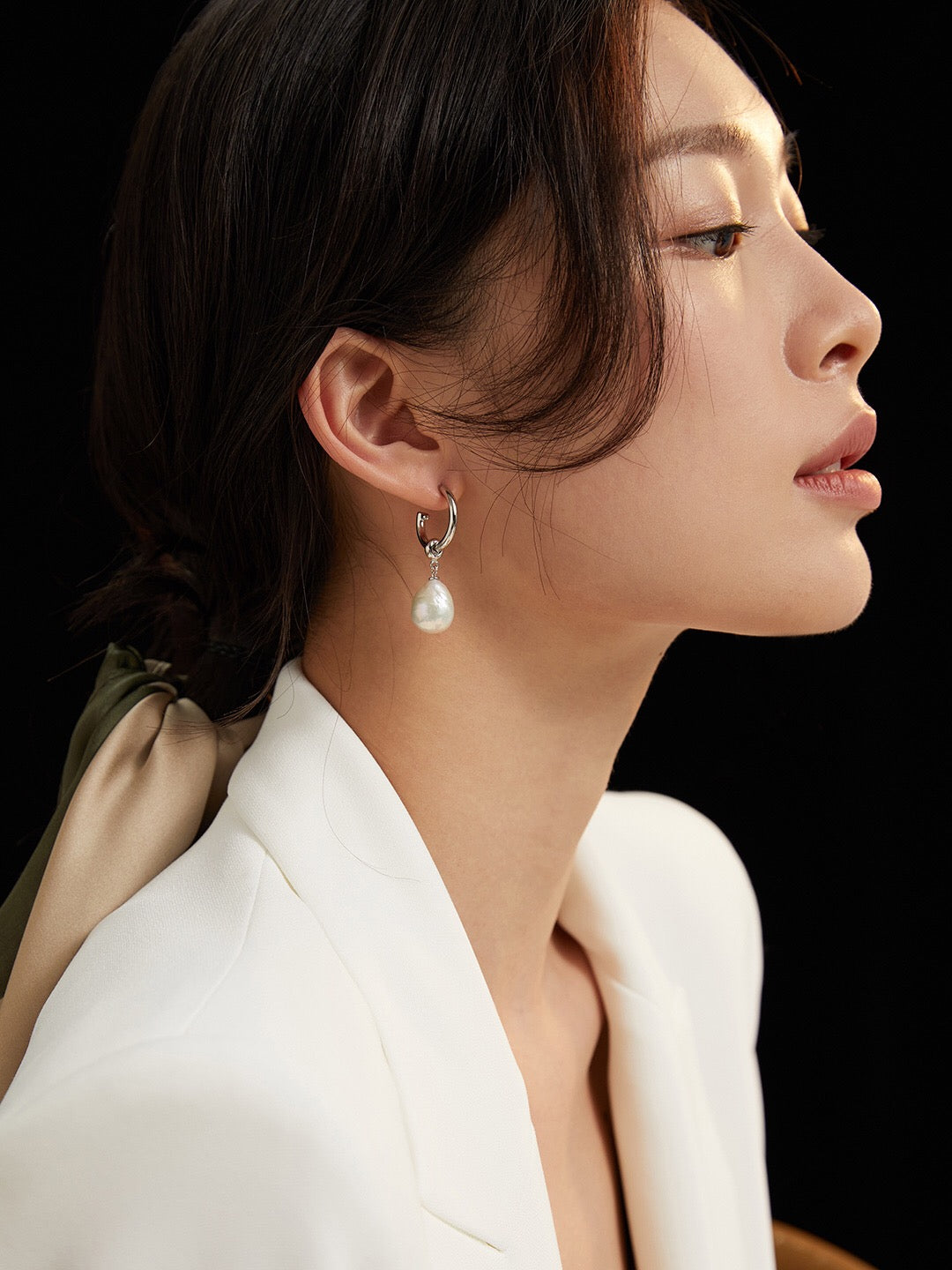 Large Pearl Drop Hoop Earrings featuring natural freshwater pearls and gold vermeil, elegantly designed for a luxurious look.