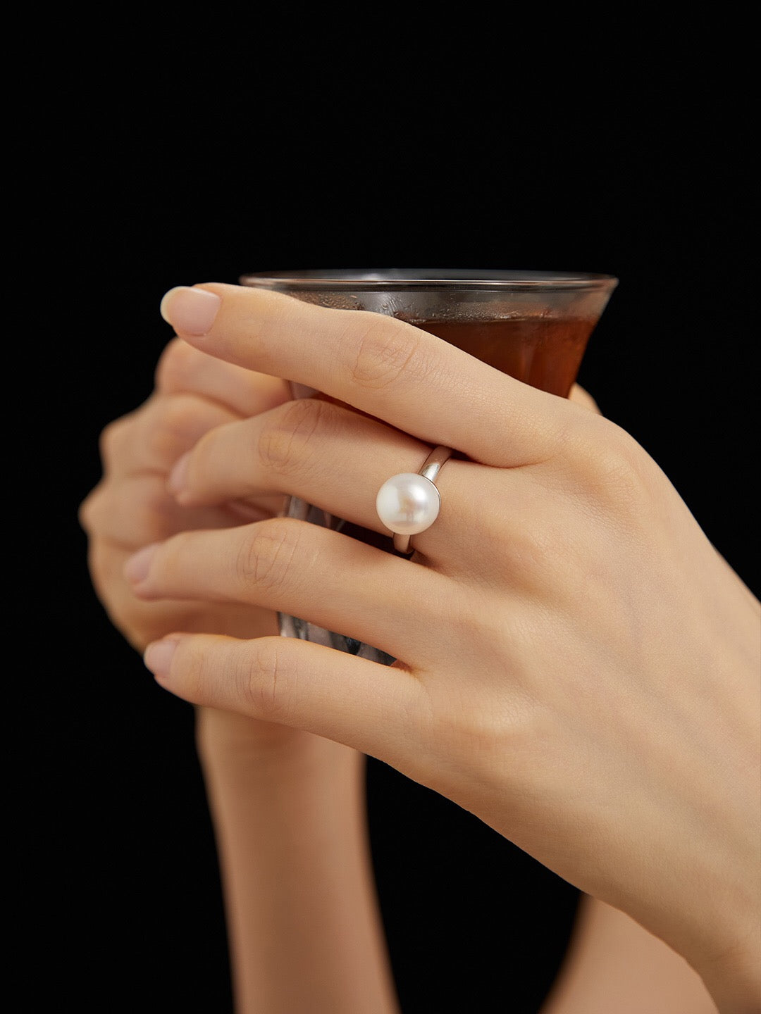 Large Pearl Open Ring featuring a natural pearl set in sterling silver with gold vermeil plating, adjustable size for comfort.